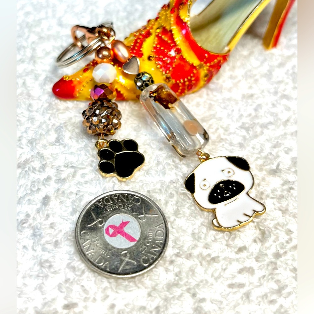 🐾🦴stunning PUG DOG zipper pull or purse bling-gorgeous colors-rose gold